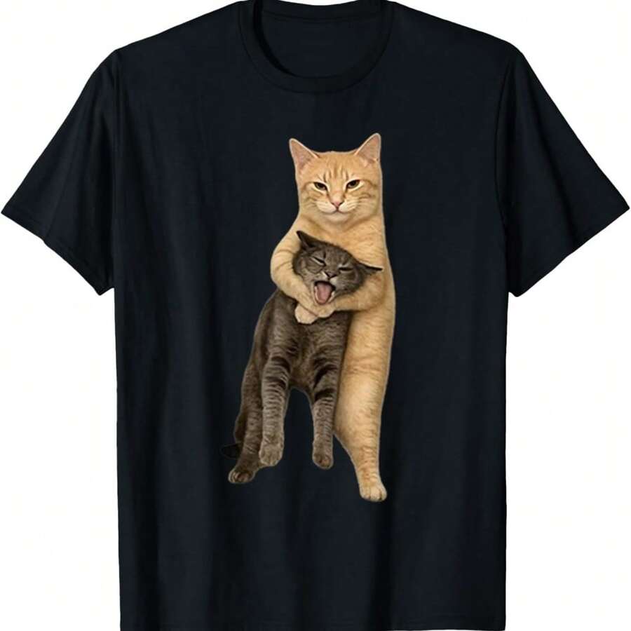 Chaotic Hugging Cats Funny Meme T-Shirt - Negro - Ver 1