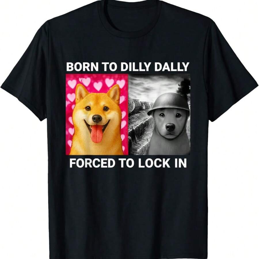 Born To Dilly Dally Funny Shiba Inu Meme Dog Graphic T-Shirt - 黑色 - 查看 1