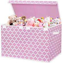 Homyfort - Caja de Juguetes Grande para Niños y Niñas, con Tapa Abatible y Divisor, Almacenamiento Multiuso, Rosa, 24.5 x 13 x 16 Pulgadas - Rosado - Ver 9