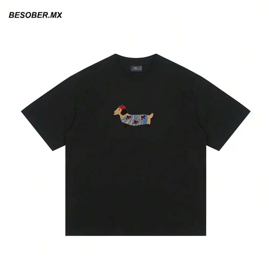 The Same Model For Men And Women Unisex Summer T-Shirt With Loose Style For Couples D0045 - Black - View 1