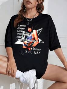 Camiseta Unisex con Estampado Cyberpunk Retro, Cuello Redondo, Manga Corta, Diseño Casual, Ideal para Streetwear - Negro - Ver 1