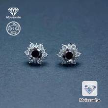 925 Sterling Silver 1 Carat Black Moissanite Snowflake Stud Earrings, Gift For Women On Valentine's Day, Christmas, Halloween, New Year, Suitable For Daily, Vacation, Party, Wedding, Bride, Luxury & Versatile Jewelry - Silver - View 1