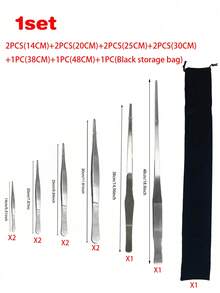 30cm Pinzas de acero inoxidable para la cocina, pinzas de cocina, herramienta de cocina de precisión, pinzas rectas largas para cocinar, asar a la parrilla y preparar alimentos - Plateado - Ver 21