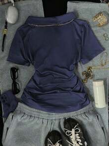 Blusa de cuello polo con estampado retro de los años 2000 para mujer, de estilo casual y a la moda, adecuada para uso diario, fiestas y festivales de música. - Multicolor 4 - Ver 2