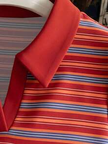 Camiseta casual versátil de mujer con cuello polo a rayas y manga corta - Multicolor 12 - Ver 3