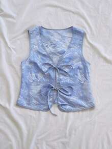 Camiseta de tirantes con textura informal para mujer - Celeste - Ver 7