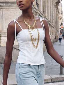 Camiseta sin mangas de verano para mujer, con un diseño de unicolor minimalista y cintura ceñida para una silueta favorecedora.Elegante pero sencilla, adecuada para ocasiones formales como conciertos y actuaciones, así como para un uso casual - Blanco 3 - Ver 8