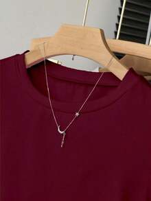 Ropa exterior para mujer, nueva llegada de verano, camiseta ajustada con pliegues, estilo elegante y versátil, fotografía de calle, imprescindible, temporada de vuelta al colegio, 100% llamativa, camiseta de mujer de manga corta para verano - Burdeos - Ver 4