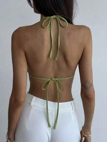 Top halter con espalda descubierta y lentejuelas sexy para mujer, ideal para verano, vacaciones en la playa, estilo bohemio, tropical, conciertos, festivales, country, Ibiza, Nashville, estilo occidental, boho, streetwear, gyaru - Verde 3 - Ver 9