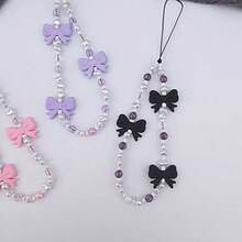 Bowknot Beaded Phone Lanyard Cute Anti-Loss Anti-Drop Phone Strap Women's Best Friend Gift - Bow - View 3