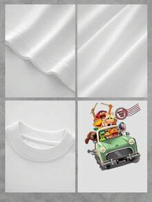 Gráfico alegre con personajes coloridos viajando en coche simbolizando amistad aventura y diversión en carretera camiseta de mujer  cómoda y casual para uso diario y salidas relajadas - Blanco - Ver 4