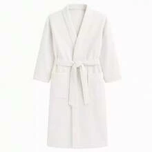 Soft Cozy Plus Size Unisex Bathrobe For Women And Men, Warm Terry Cloth Microfiber, Long With Pockets, Post-Bath, Winter - trắng - Xem 4