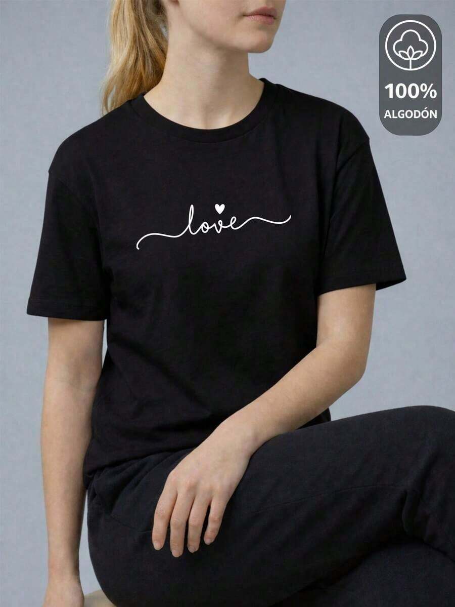 Playera Estampada "100 % ALGODÓN" de Dama - "LOVE SCRIPT EDITION" TIENDAS KING SHENDY VENDY - Negro - Ver 1