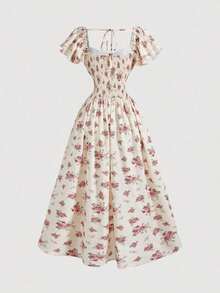 MOD Vestido de longitud media con mangas tipo gorra y estampado floral para mujer - Multicolor - Ver 2