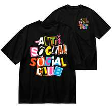 1 Piece 180g Women's T-Shirt, Men's T-Shirt, Casual Cotton Crew Neck T-Shirt. Women's Sports T-Shirt. Designed By Y2K Artists In The Bababask Style, Made From 100% Pure Cotton. Creative Cartoon Pattern Design, Comfortable Short Sleeves - 黑色2 - 查看 1