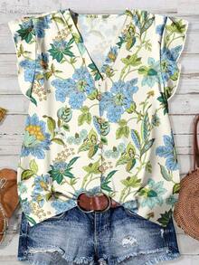 Camisa casual de mujer de manga corta con cuello en V, con estampado de rayas en un estilo minimalista, bohemio, elegante y romántico, retro, adecuado para festivales de música, playa, vacaciones de verano - Multicolor 11 - Ver 3