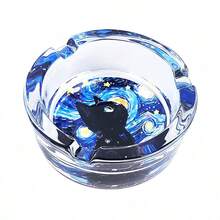 3.34英寸圆形玻璃烟灰缸，夜空猫咪图案，装饰性烟灰缸，适用于酒店、酒吧、家居，馈赠亲友佳品 - 貓咪 - 查看 3