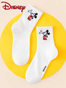 Disney 1/4/8 双装男女通用中筒袜 - 迪士尼米奇和米妮卡通可爱手捂脸图案简约白色设计 - 适合日常休闲穿着，四季皆宜 - 彩色 - 查看 7