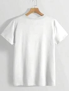 Camiseta con Estampado de Letras y Cuello Redondo, Camiseta Casual de Manga Corta para Primavera y Verano, Ropa de Mujer - Blanco - Ver 3