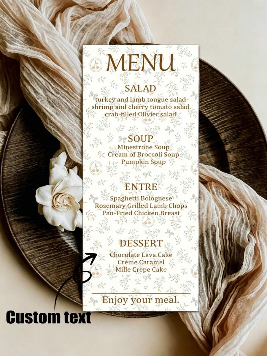Personalisierte minimalistische Hochzeits-Menükarte, individuell gestaltete Hochzeits-Dinner-Menükarte, elegante Hochzeits-Tischdekoration, anpassbare Event-Kartendekoration, geeignet für Hochzeitsbankett, Vorhochzeitsfeier und alle romantischen Hochzeits-Szenen-Dekorationen - Speisekarte - Übersicht 1