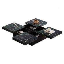 Modern White Square Coffee Table With Marble Look, 90 X 90 X 25 Cm – Four Drawers, Sliding Top, Load Capacity Up To 30 Kg. - Black - View 1