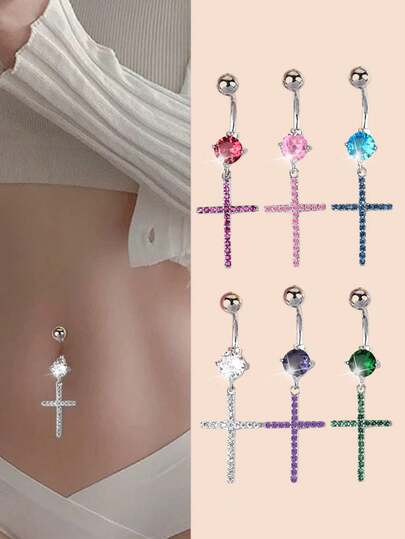 1 chiếc khuyên rốn bằng thép không gỉ 14G đính đá Cubic Zirconia, kiểu dáng cổ điển thanh lịch, thích hợp đeo hàng ngày, dành cho nữ, chiều dài thanh 10mm, thích hợp cho các dịp lễ hội và hàng ngày. Màu trắng/đỏ/xanh dương/hồng đính đá CZ, thanh vàng, thanh bạc.