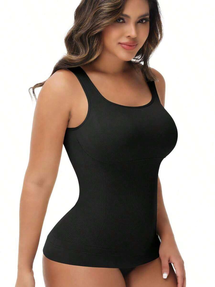 Women Tummy Control Shapewear Tank Top Body Shaper Vest Abdomen Compression Slimming Underwear Undershirts Shaping Tops Shirts Cami Camisole Scoop Neck - Black - View 1