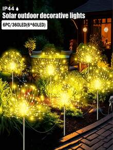 6串360LED/90LED太阳能路径灯,太阳能串灯,星形LED路径灯,太阳能烟花灯,太阳能花园草坪灯,8种照明模式,防水星光爆炸灯,适用于住宅车辆、露营、户外野餐和派对,可用于花园、露台、花园小径、庭院入口、别墅、秋季装饰、房屋装饰、住宅车辆、露营、户外野餐和派对、户外装饰、情人节装饰、道路、草坪区域 - 多色 - 查看 3