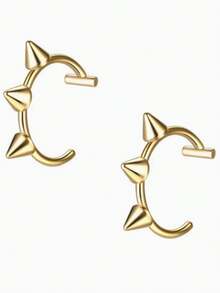 2 Pieces Of Punk Style Rivet Non Perforated Lip Rings, Fashionable And Personalized Lip Accessories - Gold - View 2