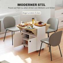 Mesa/armario plegable con dos laterales plegables, compartimento de almacenamiento, 4 ruedas, blanco + madera natural, 70 x 83 x 75 cm - Blanco - Ver 6