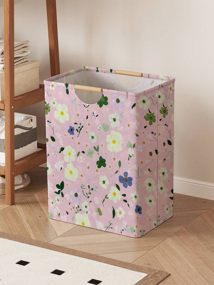 1 Stück rosa Blumenmuster Wäschekorb 52*36,5*24,5cm große Kapazität Stoff Schmutzwäsche Aufbewahrungsbehälter Zuhause Schlafzimmer Atmosphäre Wäschekorb Badezimmer Socken Aufbewahrungsbehälter Spielzeug Sortier Aufbewahrungseimer - Verschiedenfarbig - Übersicht 1