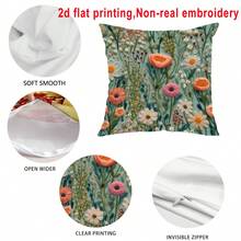 1 pieza Funda de cojín con estampado de flores silvestres de aspecto bordado en verde menta (impresión plana 2D, no bordado), funda de cojín de estilo pastoril fresco para sofá/dormitorio, funda de cojín decorativa para sala de estar, tela de poliéster, impresión unilateral, sin incluir el relleno del cojín, 45*45cm - verde menta - Ver 7