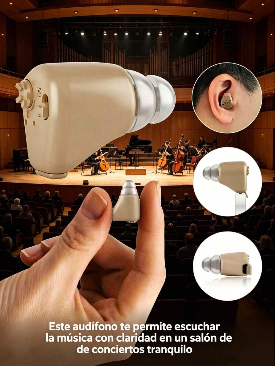 Audífono Intraauricular Recargable para Personas Mayores, Amplificador de Sonido con Calidad Nítida y Fácil de Usar - Caqui - Ver 1