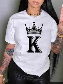 Camiseta de manga corta para mujer |   Envíos a México |   Tela Transpirable de Alta Calidad |   Camiseta holgada de manga corta con estampado en blanco y negro para mujer |   Crown y K Design |   Negro |   Lavable a máquina |   Top Casual Deportivo de Cuello Redondo |   Moda Holgada y Cómoda |   Regalo Unisex para las Fiestas |   Conjunto para Parejas |   Ropa de Primavera y Verano |   Adecuado para todas las estaciones |   Transpirable y Absorbente de Sudor para Deportes, Correr y Senderismo |   Ropa de Mujer - Ocio - Blanco - Ver 6