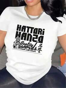 Camiseta Negra para Mujer con Diseño de Espada Hattori Hanzo Blanca - Ligera, Duradera, Ajuste Cómodo para Uso Casual, Perfecta para el Hogar o Restaurantes, Camiseta de Uso Diario |     Camiseta con Diseño Gráfico Atrevido |     Tela de elasticidad media - Blanco - Ver 6