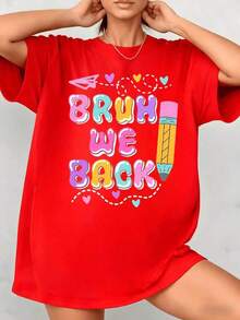 Colorful Phrases With Pencil And Hearts That Convey Positive Energy And A Joyful Return. Women's T-Shirt, 100% Cotton, 220g. Pretty Blouses. - 紅色的 - 查看 8