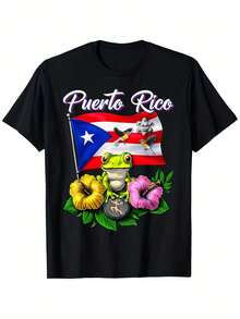 Camiseta TeeFunny Policu Akoy Frog Taino con la bandera de Puerto Rico, estilo unisex, 100% poliéster, cuello redondo, manga corta, camiseta casual de verano, regalo perfecto para fiestas de cumpleaños y vacaciones para hombres y mujeres, camiseta cómoda con estampado gráfico, camiseta de manga corta / camiseta de manga corta, 100% algodón. - Negro - Ver 6