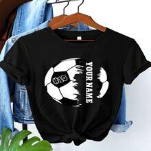 Women's Sexy Casual Elegant Cotton Round Neck Short Sleeve Regular Length Soccer Graphic T-Shirt - Negro - Ver 1