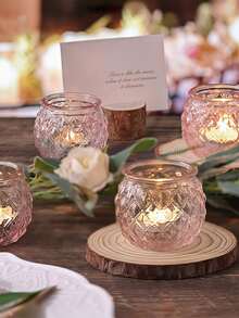 Set Of 6 Pink Glass Candle Holders, Diamond Pattern Design, Suitable For Wedding Table Decor, Halloween Party Decor, Dining Table Decoration, Indoor Home Decor, Family Gatherings, Theme Parties, Wedding Centerpiece Decor, Living Room And Home Tabletop Decoration - Pink - View 7