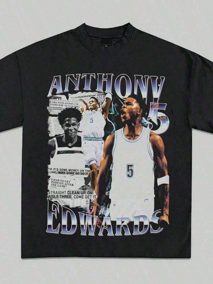 Camiseta de manga corta para hombre, estilo hip-hop, con estampado gráfico de retrato de celebridad, cuello redondo, manga corta, top moderno, 100% algodón. - Negro 3 - Ver 1