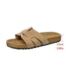 Retro Suede Soft Cork Bottom Slip-On Sandals, Crossover Strap Casual Slippers - Apricot - View 7