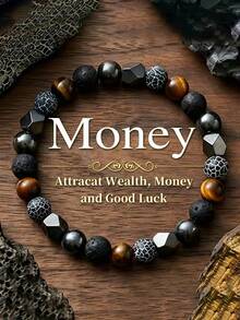 Fashionable Men's Wealth Bracelet, Weathered Agate & Black Lava Handmade, Courage, Confidence Retro Meditation Jewelry Gifts, Suitable For Daily Wear - Multicolor - View 1