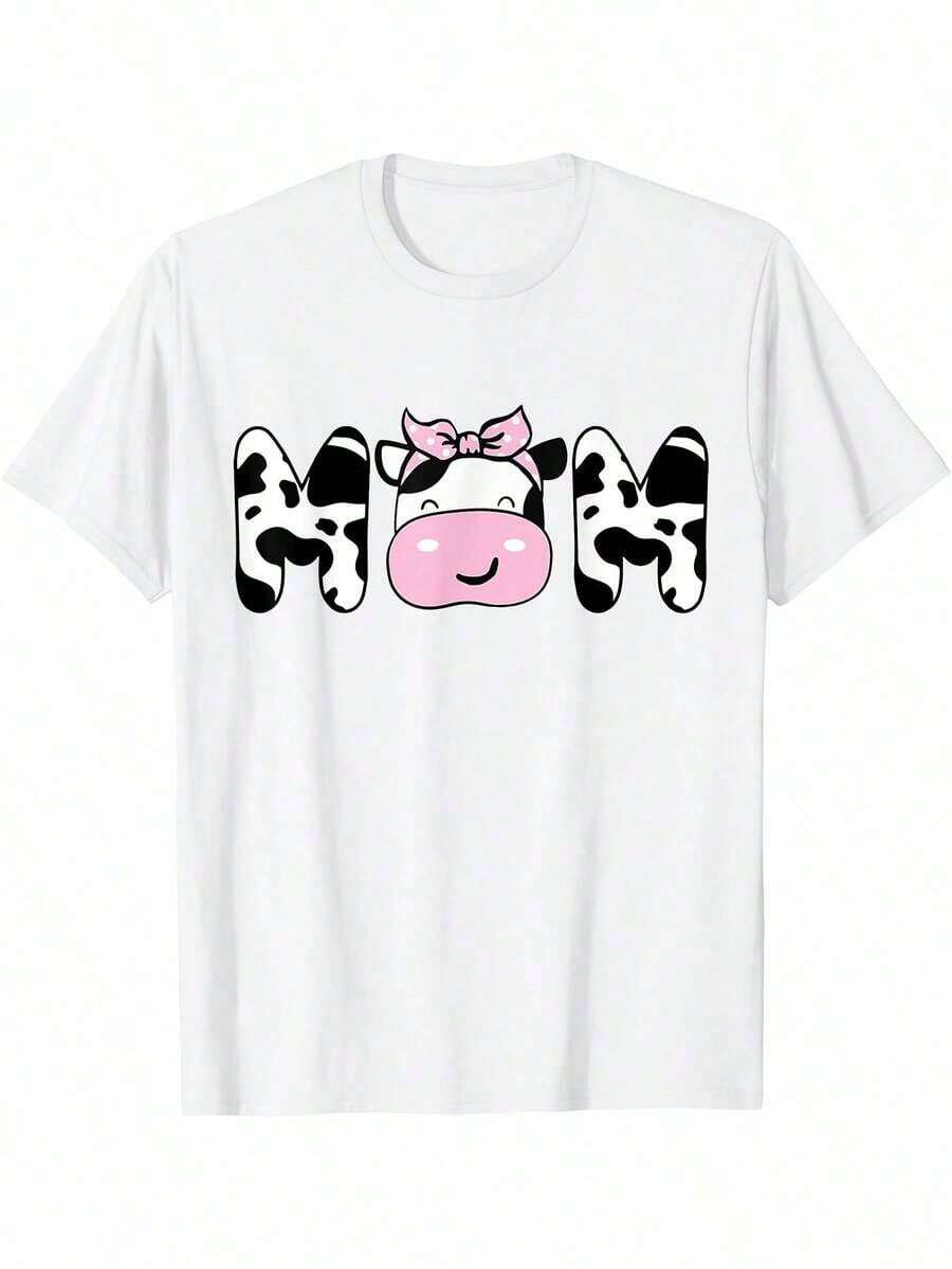 Camia Divertida de Cumpleaños para Mamá Vaca - Blanca con Gráfico de Vaca Rosa y Lazo, Camia Casual de Manga Corta y Cuello Redondo para Mujer, Lavable a Máquina, Regalo de Cumpleaños para Adultos, Regalo Humorístico| Camia Divertida para Mamá| Camia tipo pullover, ropa con estampado de vaca, ropa casual para el hogar para mujeres, transpirable y cómoda. - Blanco - Ver 1