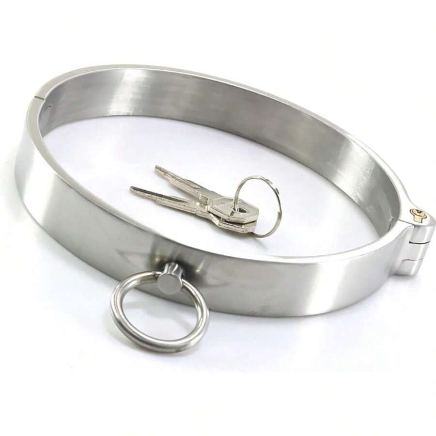 11.6cm O-Ring Metal Collar Lockable Collar With Lock And Key Lover BDSM Sex Toys Stainless Steel O-Ring Lockable - Một cỡ - Xem 1