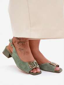 Sandales élégantes pour femmes D&A CE61-3127  naturel, avec un talon bloc bas stable, une semelle intérieure  confortable et une bride réglable avec un détail décoratif vert marron - Vert - Voir 8