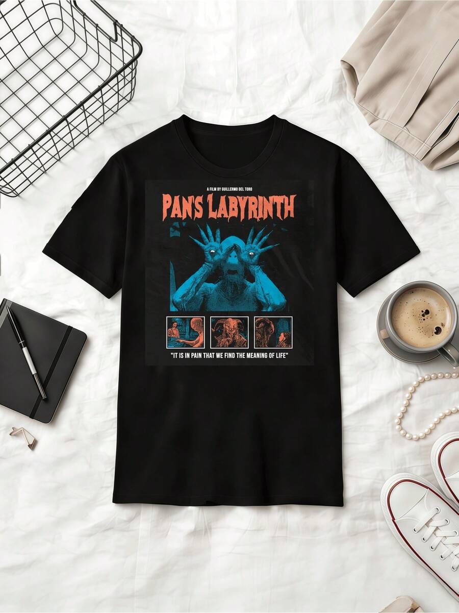 Pan's Labyrinth Dark Fantasy Film T-Shirt, Guillermo Del Toro Cinema Tee - Black - View 1