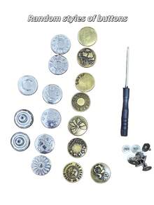 Bộ 10 nút kim loại màu đồng và bạc hỗn hợp + Tua vít [Đóng gói], Bộ dụng cụ sửa chữa nút bấm kim loại liền mạch 17mm, Có thể tháo rời cho quần jean, Thích hợp cho Ngày Valentine, Đám cưới, Sinh nhật, Nút áo, May vá, Vật tư may vá, Phụ kiện may vá, Thủ công mỹ nghệ, Tự làm, Đồ thủ công dành cho người lớn - A - Xem 7