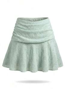 Minifalda acampanada fruncida con estampado de lunares para el verano - verde menta - Ver 8