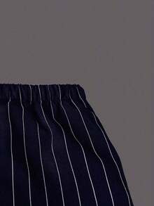 Pantalones casuales holgados de talle alto con rayas para mujer - Azul marino - Ver 4