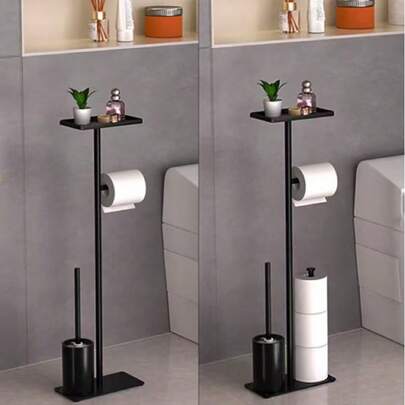 1pc Floor-Standing Toilet Brush & Tissue Paper Holder, Moisture-Proof Toilet Paper Storage Rack, Vertical All-In-One Organizer, Bathroom Accessory, Storage & Decor For Autumn